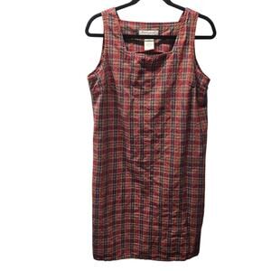 Vintage Portraits Red Blue Plaid Sleeveless 90s Jumper Dress Medium Academia USA